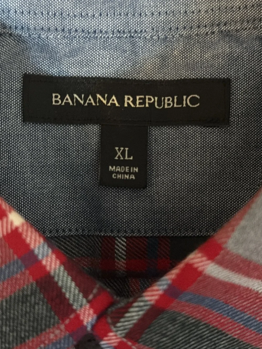 Banana Republic Gray and Red Plaid Button-Down Shirt